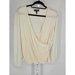 The Limited Womens Sz PXL Petite Long Sleeve Draped Blouse Cream Faux Wrap